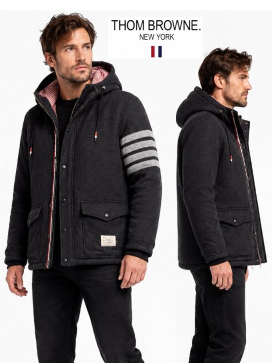 Thom Browne Other - Thom Browne 4-Bar Charcoal Wool Hooded Jacket Grey Size 4 L/XL